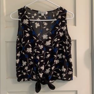 Amour Vert “June” Tie Front Silk Tank Top